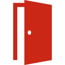 Red door slightly open on a white background.