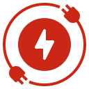 Red power icon with plugs and bolt