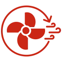Cooling fan symbol in red circle